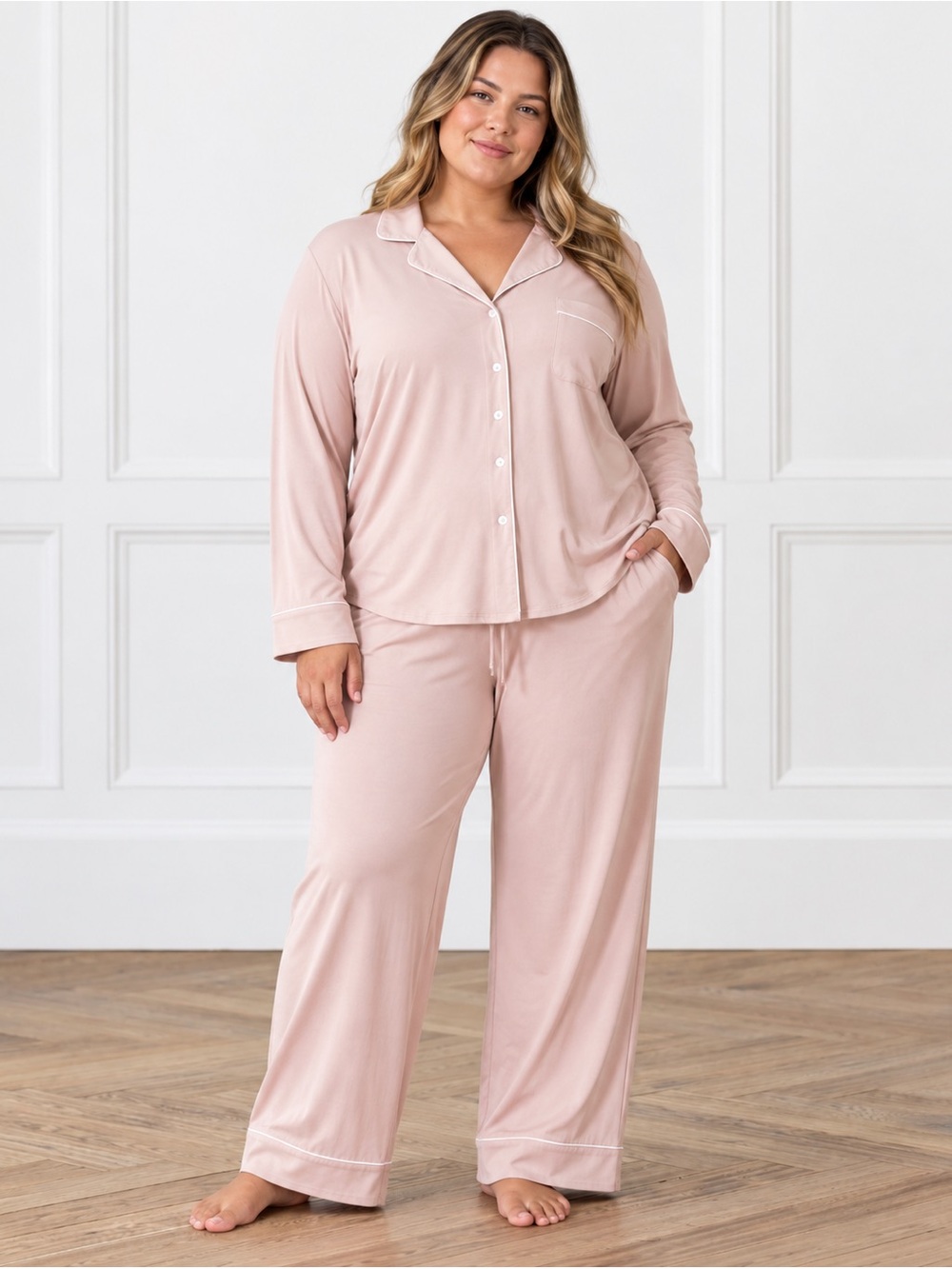 Cozy Earth Bamboo Long Sleeve Pajama Set in Blush TALL